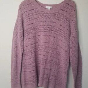 J. Jill Mauve Open Knit Crochet Pull Over Sweater Top Coastal Textured Boho Sz S
